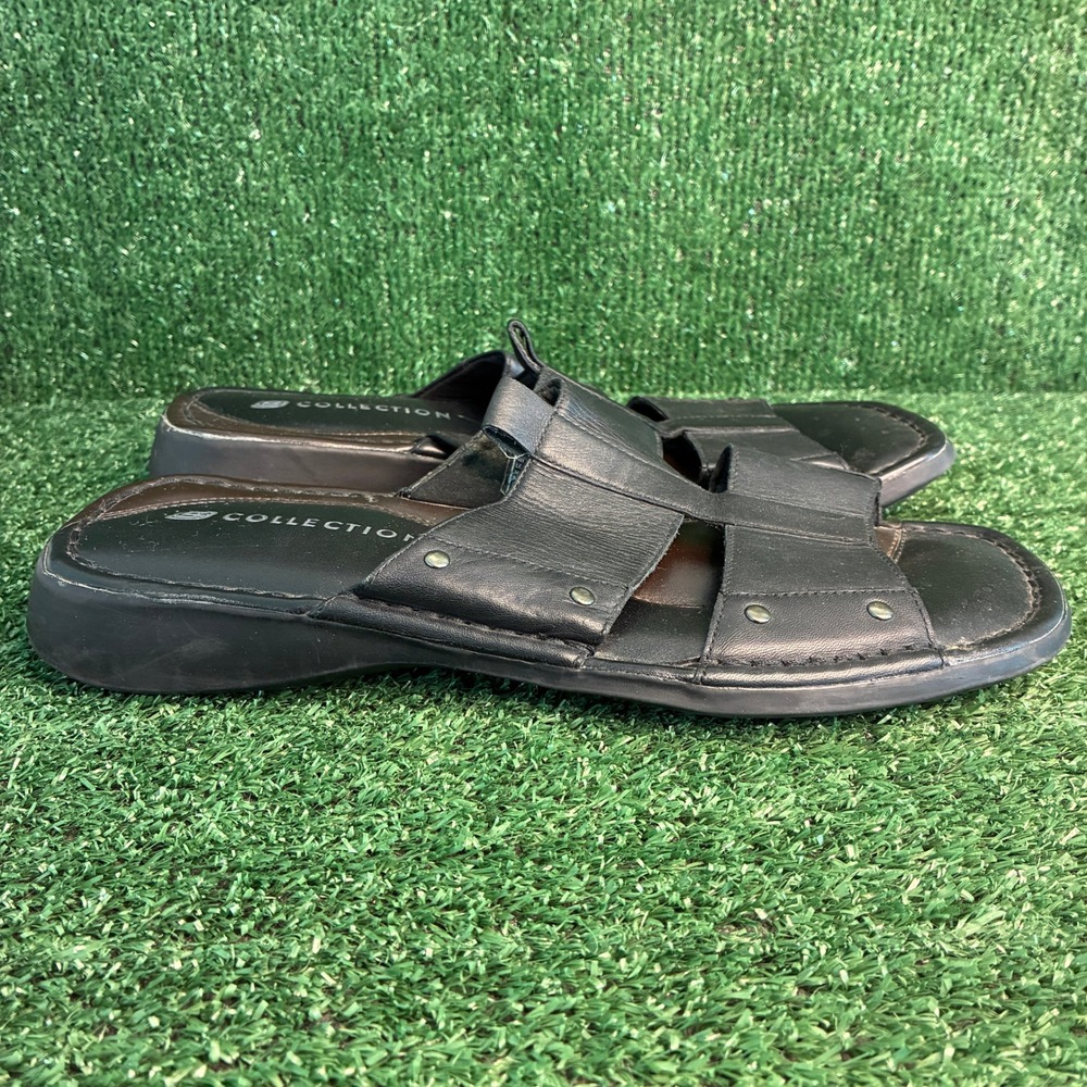 Skechers S Collection 70409 Leather Studded Slide Casual Sandal Black Mens Sz 10
